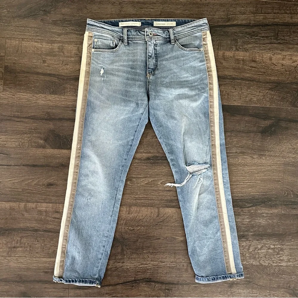 Anthropologie Pilcro Distressed Velvet Side Striped Slim Boyfriend Jeans Size 28 - Picture 3 of 8